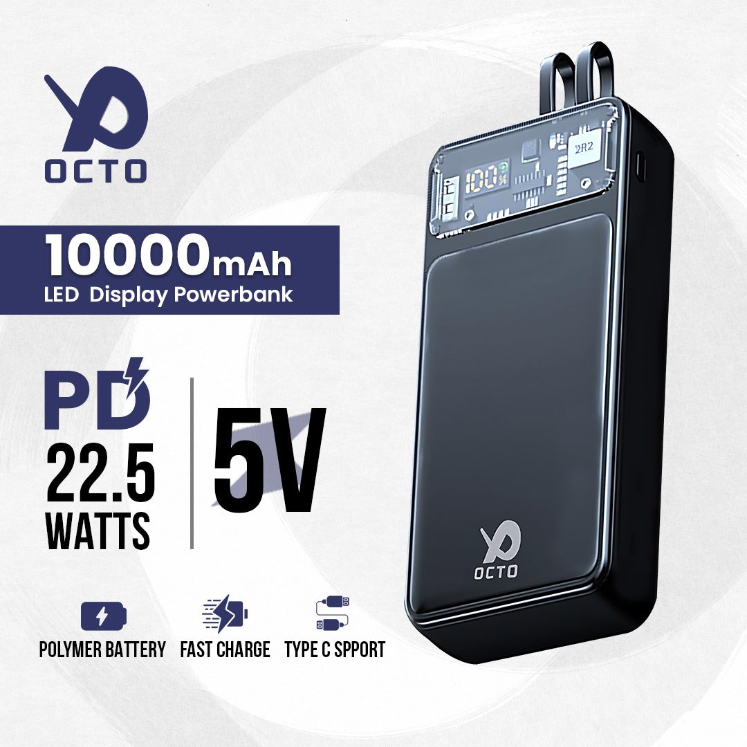Octo 22.5 watt 10000 mah PD Fast Charging power bank