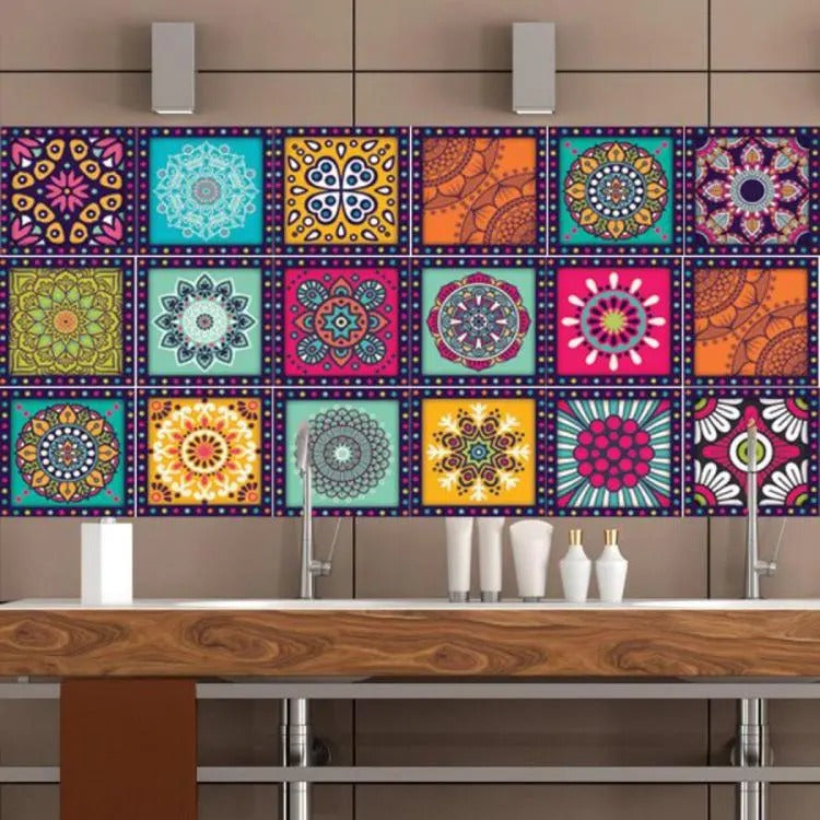 Pack of 12 Self-Adhesive Tile Stickers for Effortless Room and Wall Decor (4.8 inch x 4.8 inch)