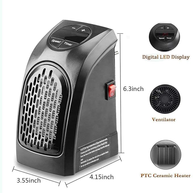 Handy Electric Heater, 400 Watts Plug-In mini Heater, Portable for Room, Office, Bedroom, Heater with LED Display