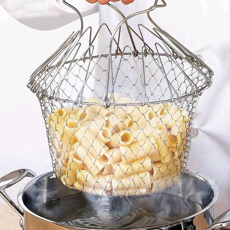 Stainless Steel Folding Frying Basket Cook Basket New Telescopic Frying Basket Multifunctional Kitchen Basket