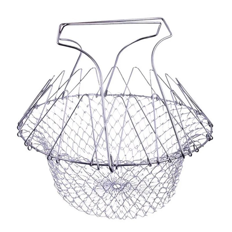 Stainless Steel Folding Frying Basket Cook Basket New Telescopic Frying Basket Multifunctional Kitchen Basket