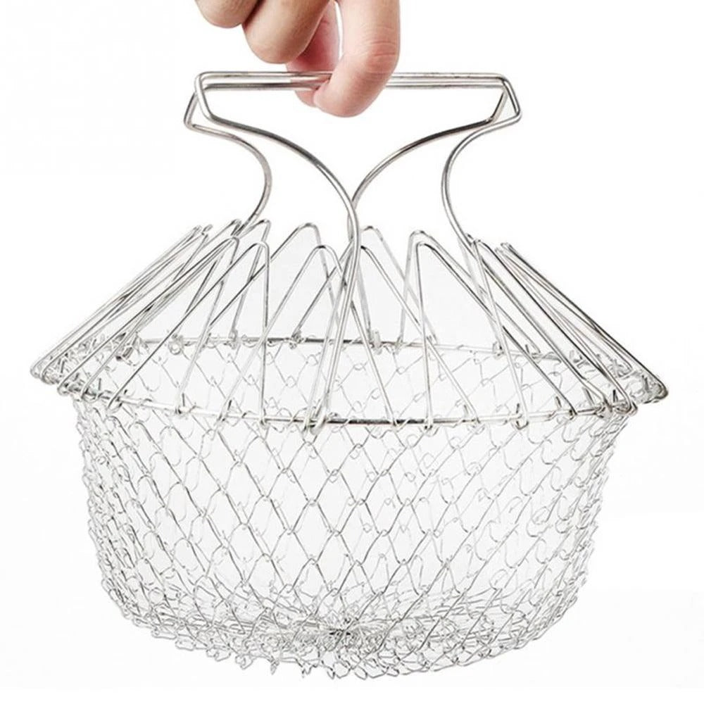 Stainless Steel Folding Frying Basket Cook Basket New Telescopic Frying Basket Multifunctional Kitchen Basket
